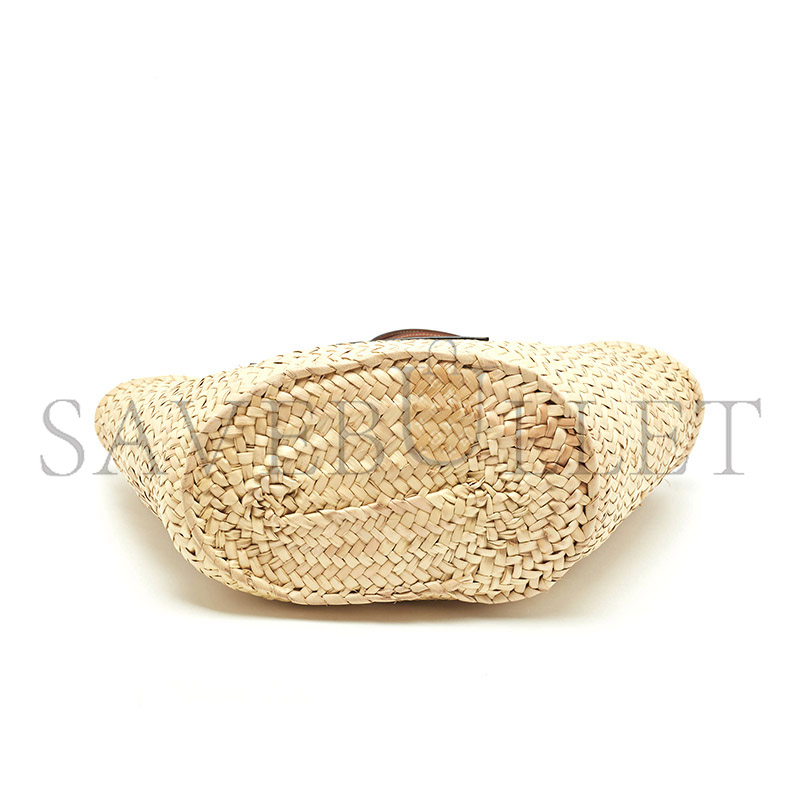 LOEWE BROWN NATURAL PALM LEAF AND LEATHER MEDIUM BASKET TOTE (44*26*13.5cm) 